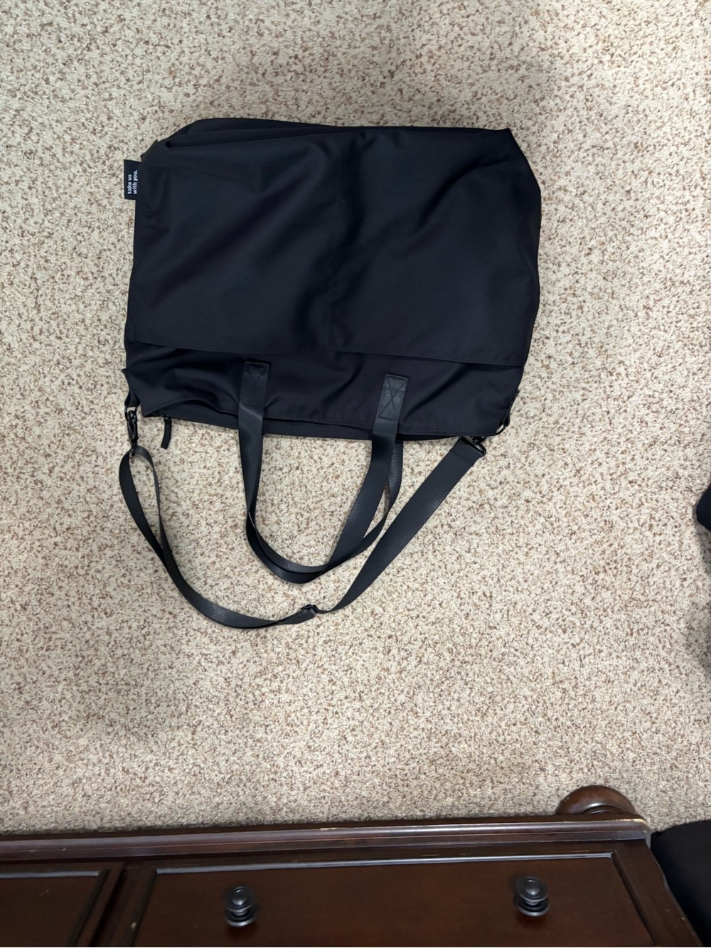 Women's Black Tote Bag with Adjustable Strap - Unbranded